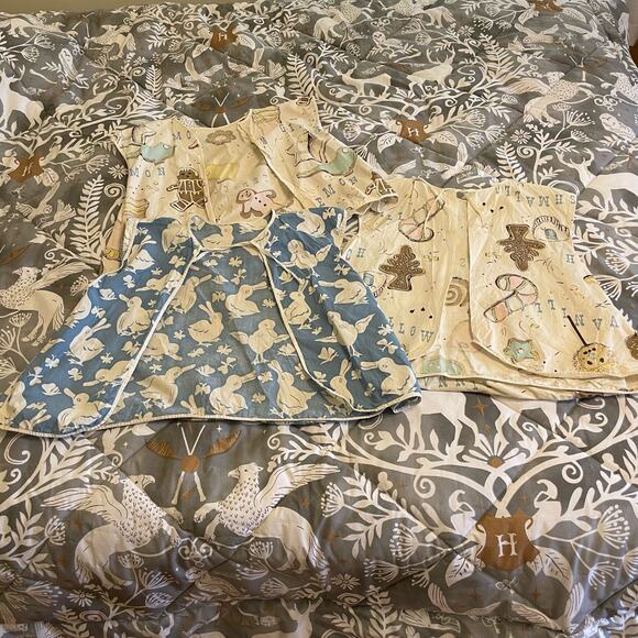 1970s Children’s craft aprons Vintage ducks cook cookie blue white festive